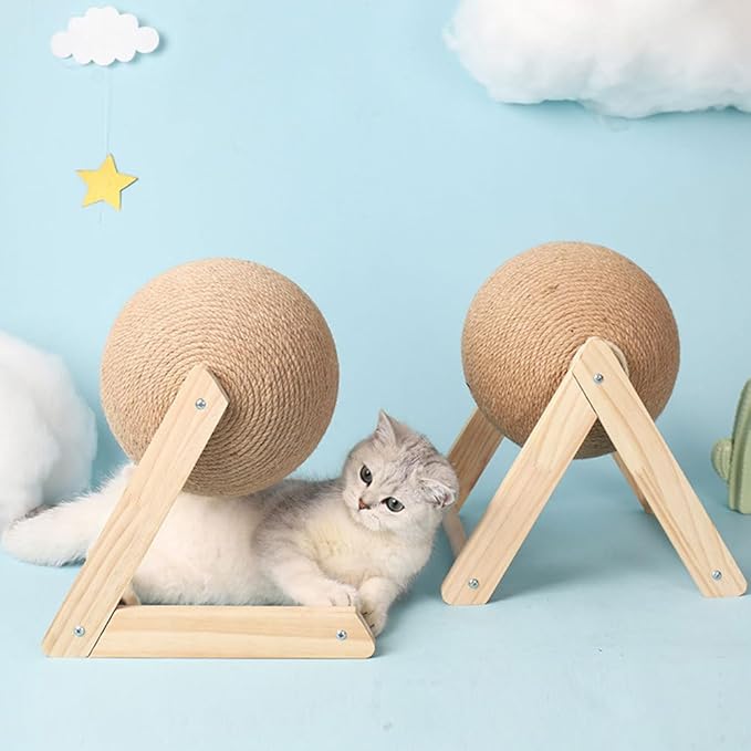 balacoo Cat Scratching Ball: Sisal Scratcher Toy, Interactive Grinding Claw Ball, Rotatable Exercise Wheel to Toy for Small Cats