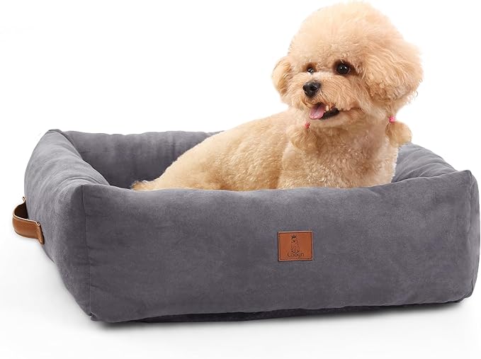 25In Dog Bed for Small Medium Sized Dogs - Washable Rectangle Puppy Bed for Indoor Outdoor, Cozy Pet Bed with Support Pillow & Non-Slip Bottom(Grey, Medium)