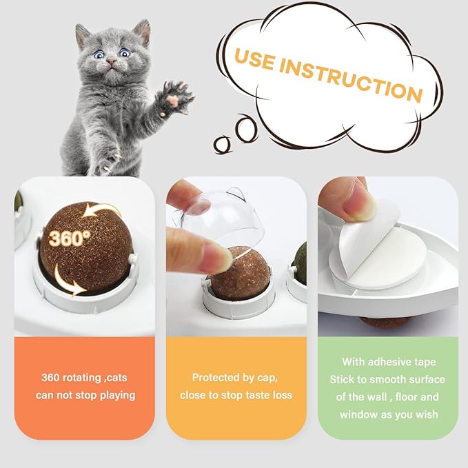 Magic Catnip Wall Balls Toys for Cats - Kitten Treat Toys Indoor - Teeth Cleaning Chew Silvervine Balls
