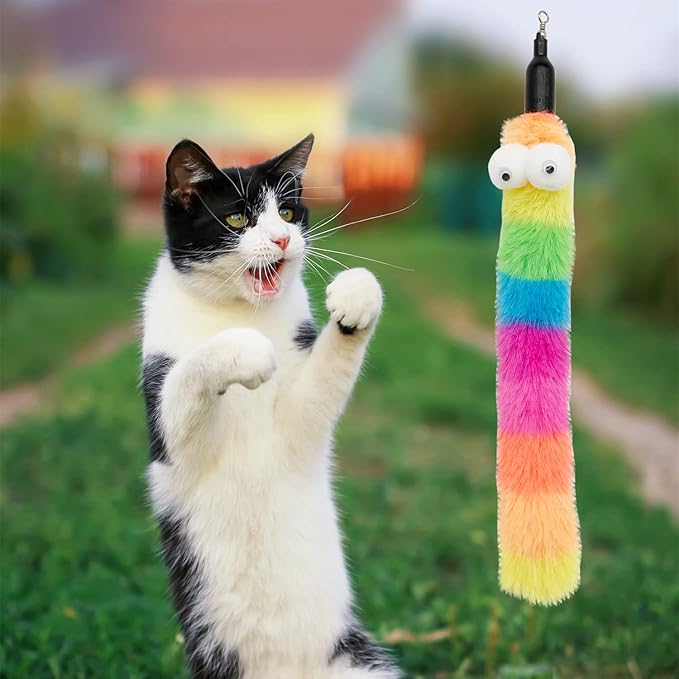 Cat Worm Toy Refills, 8 Pieces Cat Wand Attachments Assorted Worms Feathers Toy for Indoor Cats (A)