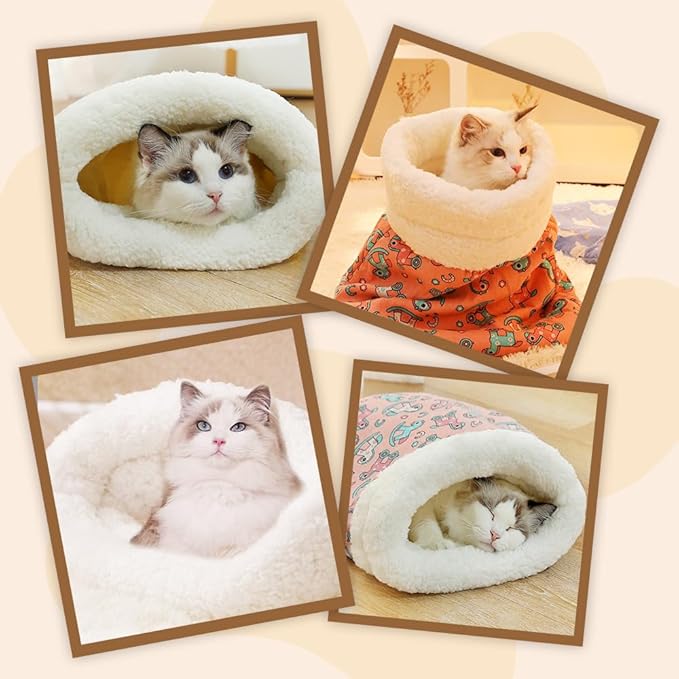 Pet Nest for Cats and Dogs, Soft Cat Dog Sleeping Bag, Warm Feline Bed, Portable Pets Nests, Soft Plush Winter Cat Cave Bed,Cat Dog Sleeping Bag for Indoor (Clownfish, 14 * 18inch)