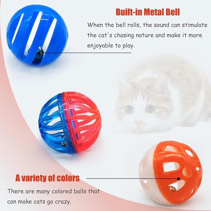 Cat Jingle Balls Toys, 24 Pcs Bell Balls Cat Toys, Lightweight, Interactive, Assorted Colors Ball Toy for Kitten Training and Play