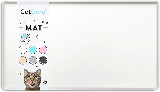 CatGuru Cat Food Mat, Small & Large Pet Placemat, 100% Waterproof Cat Feeding Mat, Silicone Mats for Cats Bowls, Non-Slip Mats for Pet Food and Water Bowl or Fountain (Large, Marshmallow)