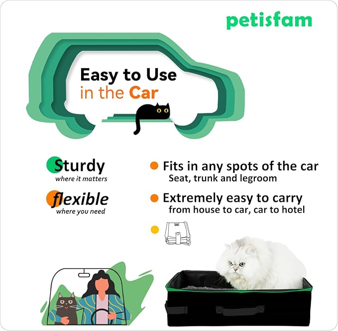 Large Portable Litter Box for Easy Travel with Large or Multiple Cats. Lightweight, Sturdy, Leak-Proof, Collapsible, Easy to Carry