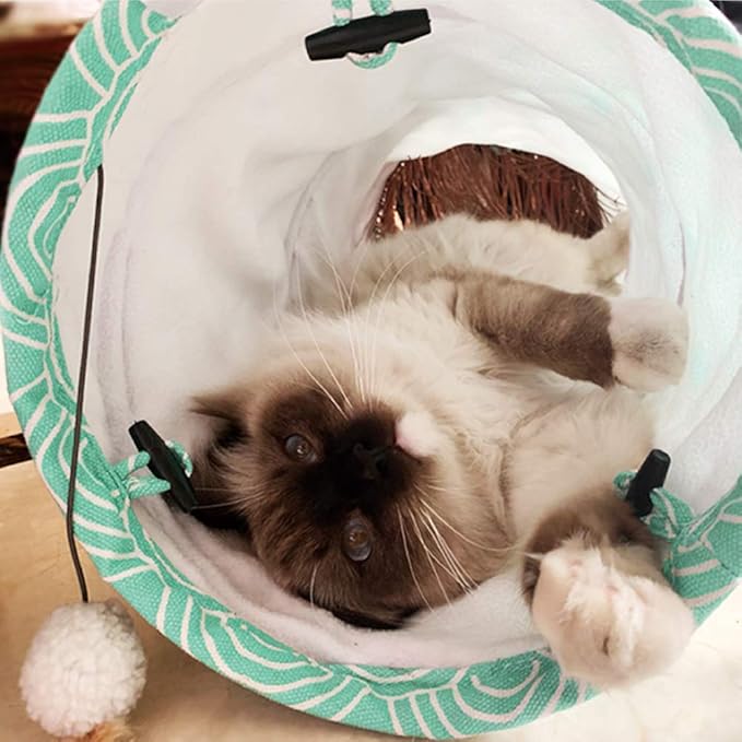Petest Cat Tunnel Comfy Collapsible Tunnel with Boredom Relief Plush Ball, for Bunny Rabbits, Kittens, Ferrets, Puppy and Dogs