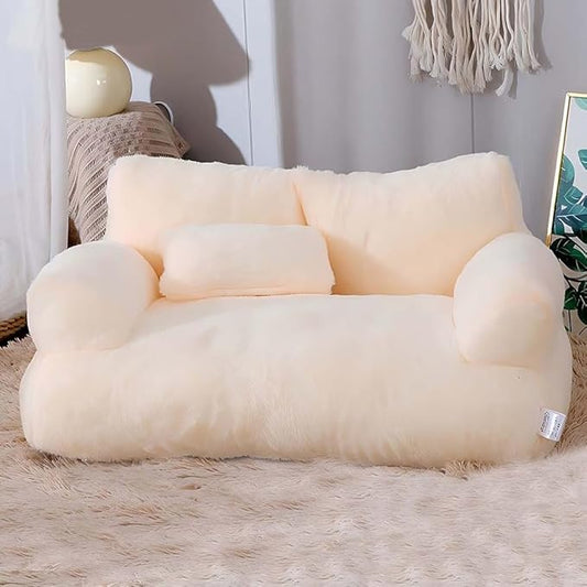Plush Pet Sofa, Cat Couch Bed for Small Animal Multiple Color Options with Removable and Machine Washable for Indoor (Beige, Medium)