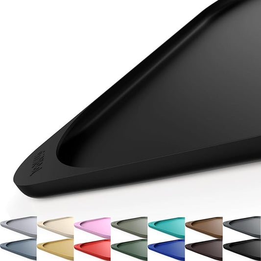 Silicone Pet Feeding Mat with Raised Edge & Residue Collection Pocket for Food and Water, Dog Bowl Mats, Cat Bowls Placemat with High Lip for Floor Waterproof, 24 x 16 x 0.8 Black