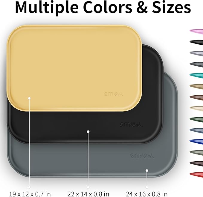 Silicone Pet Feeding Mat with Raised Edge for Food and Water, Dog Bowl Mats, Cat Bowls Placemat with High Lip for Floor Waterproof, Rubber Tray for Cats and Dogs 19 x 12 x0.7 Beige