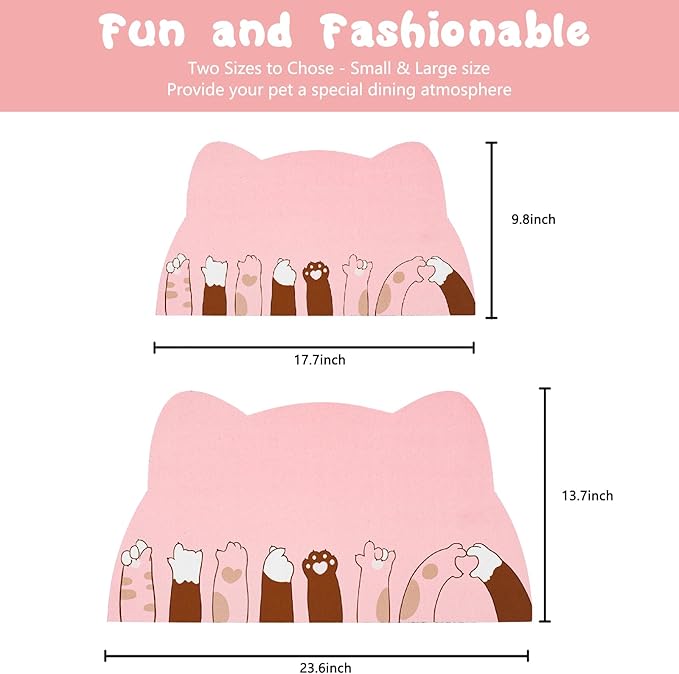 Pet Feeding Mats - Absorbent Cat Food & Water Mats, Pink, 17.7 * 9.8 inch