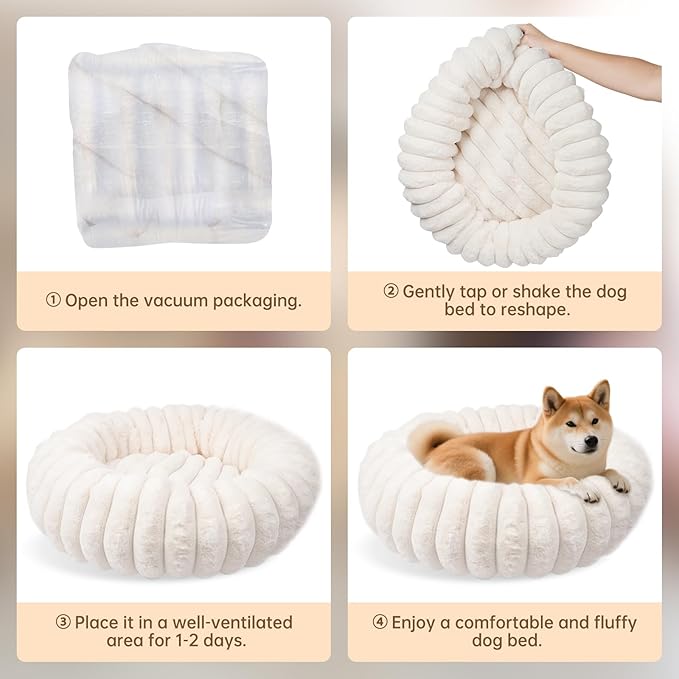 Calming Donut Dog Cat Bed, Anti-Anxiety Fluffy Warm Cozy Round Puppy Bed, Fuzzy Comfort Plush Pet Beds for Small Medium Dogs & Cats (20"/23"/28"/30"/36")