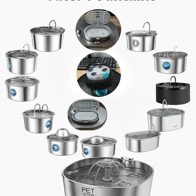 Fountain Filter Replacement Set β 18 Pack (6 Carbon Filters + 6 Pump Sponges + 6 Pre-Filters) β Compatible with Stainless Steel Cat & Dog Water Fountains β BPA-Free, Triple Filtration