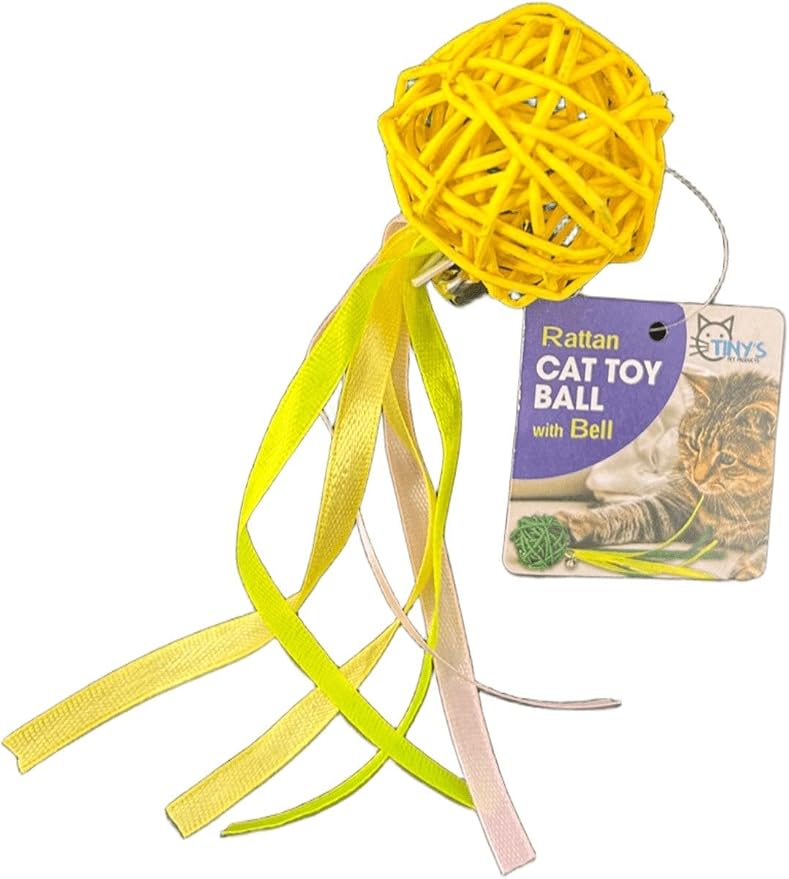 Rattan Ball Cat Toy, Pet Friendly, Safe and Fun for Your Cat, Encouraging Pouncing, Batting and Chasing with Unique Texture for Mental Stimulation and Physical Exercise, Yellow