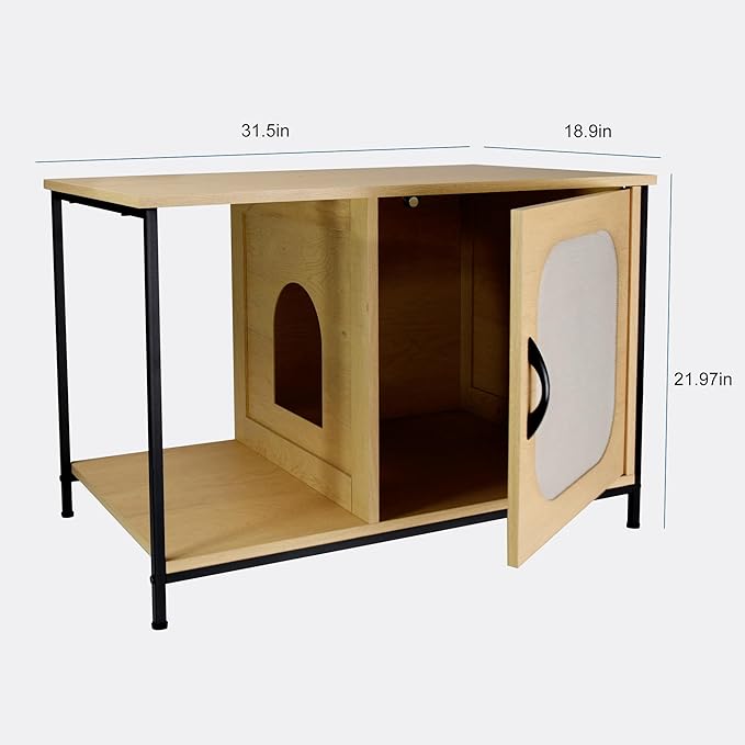 Modern Cat House Furniture with Metal Frame – 2-Tier Wood & Steel Cat Bed End Table, Hidden Cat Condo for Indoor Cats, 31.5" x 18.9" x 22", Rustic Natural Finish