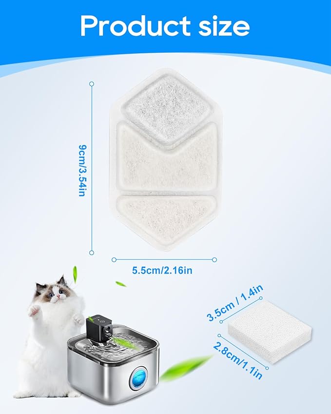 Cat Water Fountain filter Replacement Compatible with Speedeer Wireless Cat Water Fountain Stainless Steel Filters 135oz/4L ZTI0506, Multi-Layer Filtration System, 8+8 Pack