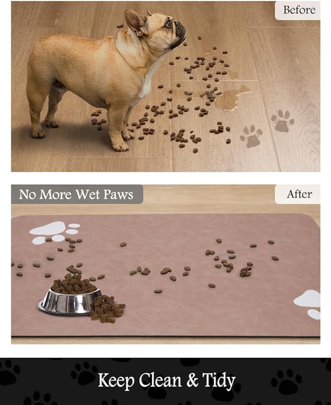 Pet Feeding Mat-Absorbent Dog Mat for Food and Water Bowl-No Stains Quick Dry Water Dispenser Mat-Dog Accessories Pet Supplies-Bowl for Messy Drinkers(Dusty Pink,17"x34"