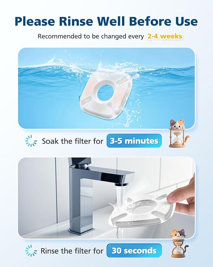 50 Pcs Cat Water Fountain Filters for Veken 95oz/2.8L, 67oz, 85oz, 135oz Dog Water Fountain Automatic Pet Fountain Dog Water Dispenser 25Pcs Pet Fountain Filter Replacement & 25Pcs Pre-Filter Sponges