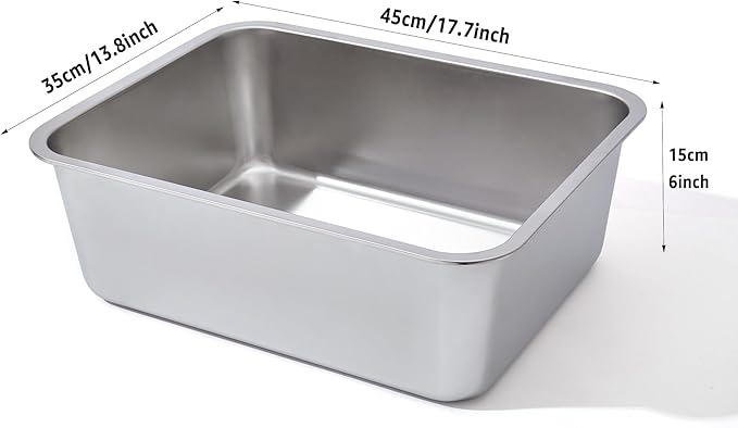 Stainless Steel Litter Box 2 Pack, 18"x14"x6"(Height) Medium to Large Cat Litter Box Easy Clean, Non Stick Litters Boxes No Smell for Adult Cats or Kitty/Kitten