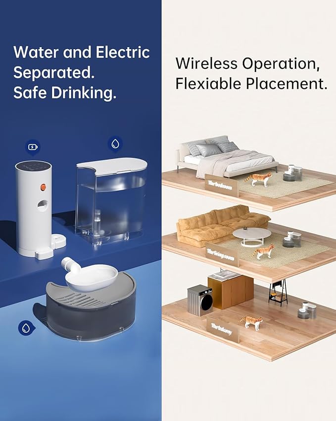 Smart Pet Water Fountain,Filterless Cat Water Fountain No Filter,3L/102oz Ultra Silent Cat Fountain, Separation Design(with A Quick Dry Pet Mat)