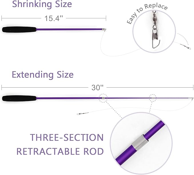 SONGWAY Interactive Cat Feather Toy Set - Retractable Teaser Wand with 6 Pcs Feather Refills with Bell, Cat Wand Toys for Indoor Cats Kittens Play Chase Exercise, Blue