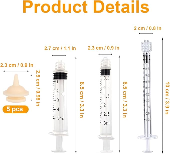Pet Feeder Syringe, Newborn Animal Feeder Syringe Pet Feeding Nursing Syringe Silicone Feeding Pacifier,Pet Feeding Nipple for Kitten and Puppy (1ml+3ml+5ml Feeder & 5 Small Nipples)
