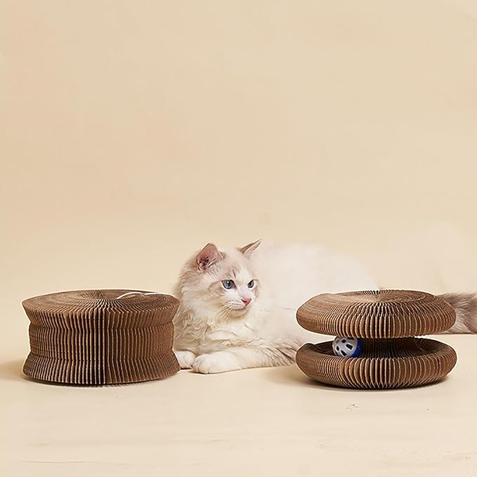 PurrPlex Magic Organ, PurrPlex Cat, Magic Organ Cat Scratch Board Foldable Cats Accordion, Flexible Cats Scratcher, Cardboard Scratchers for Indoor Cats with Interactive Bell Ball (3Pcs)