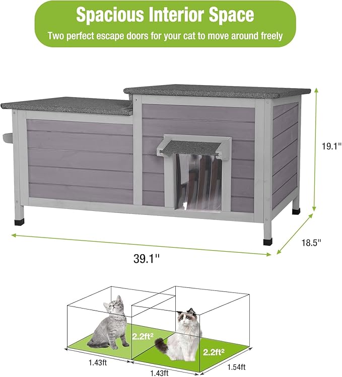 GUTINNEEN Outdoor Cat House Weatherproof Feral Kitty Shelter for Winter Cat Condo with Large Opening Roof (1-Story(AIR93))