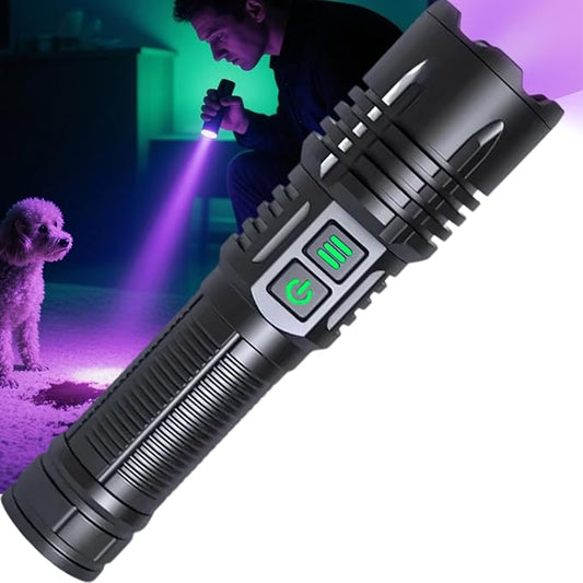 Zoomable 365nm UV Flashlight - High Lumen Rechargeable Tactical Blacklight, Bright Handheld Detector for Rock Hunting/Resin Curing/Pet Urine/Scorpion Tracking, Waterproof Camping Flash Light
