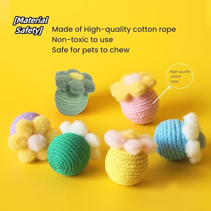 Cat Toy Sisal Ball Hanging Cat Toy Handmade Cat Rope Ball Chew Eco-Friendly Toy Pets Interactive Toy Cat Toys for Indoor Cats (Assorted Colored, 6pcs)