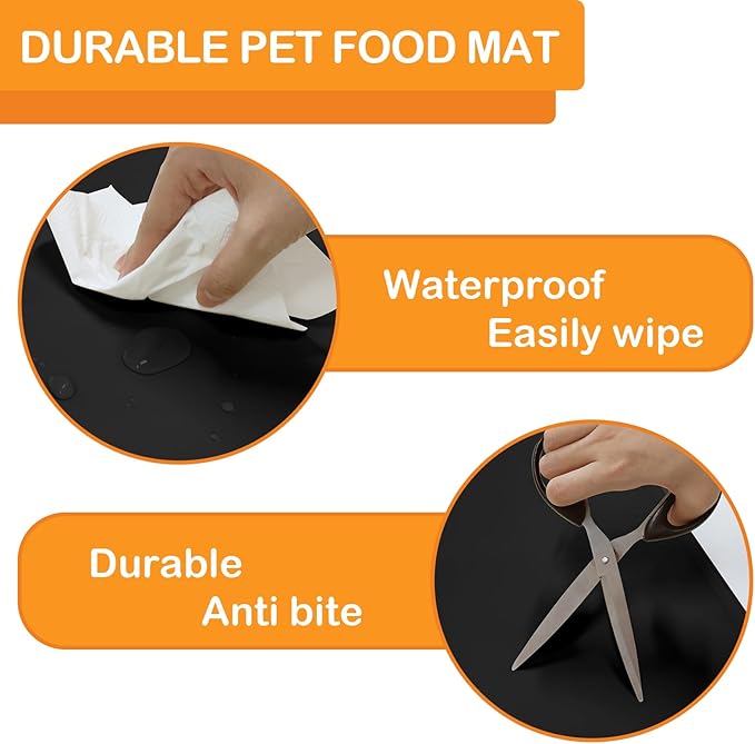 KVK Dog Water Mat 39.4×29.5in - Silicone Dog Mat for Food and Water Extra Large - Pet Food Mat for Floors Waterproof - Pet Feeding Mat Prevent Water Food Spills - Black