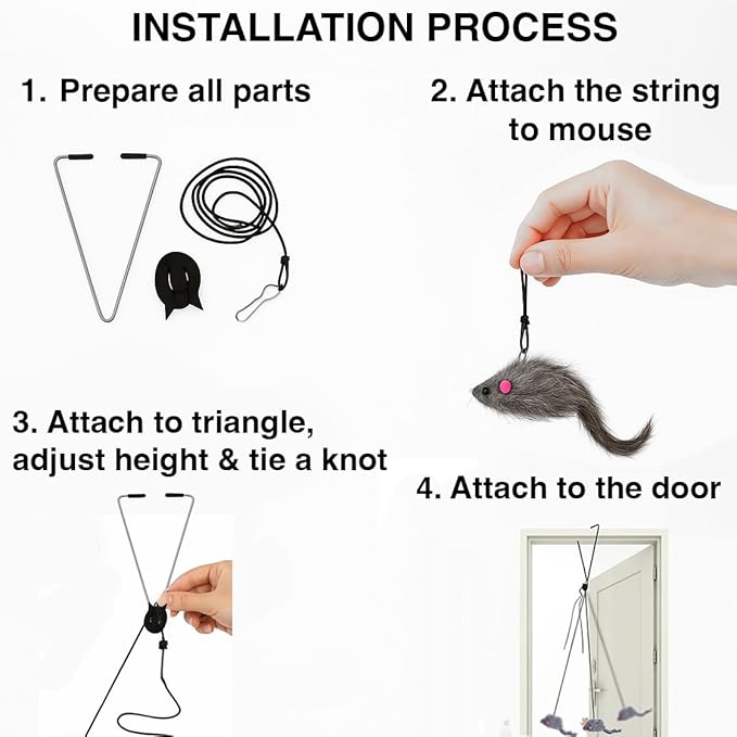 Self Play Hanging Door Cat Mouse Toy - Interactive Cat Toys for Indoor Cats - Fun Hunting Exercise for Bored Adult Cats & Kittens - Top Hanging Cat Toy for Indoor Play