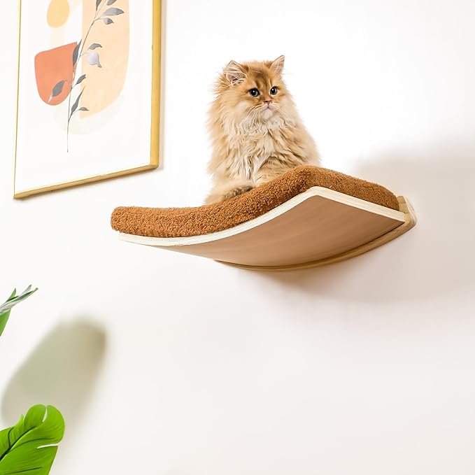 Curved Cat Wall Shelves and Perches, Floating Cat Wall Bed Furniture with Comfortable Cushion