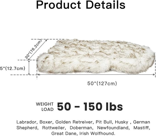 Laifug Luxury Faux Fur Dog Bed - 5-inch Thick Grade Ultra Soft Memory Foam with Removable Faux Fur Cover, Waterproof Liner (Gray-Brown, White)