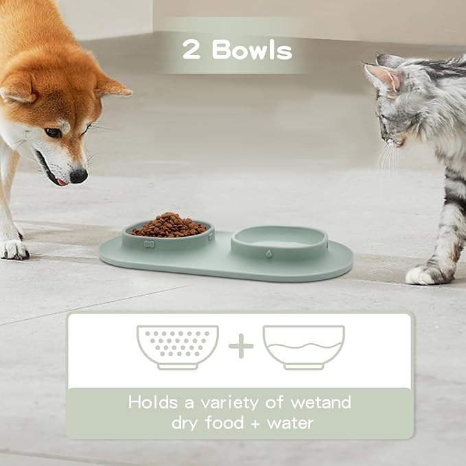 Dog Food Bowls Pet Bowls & Dog Water Bowls with No-Spill and Non-Skid, Feeder Bowls with Dog Bowl Mat for Small Medium Large Size Dogs Cats Puppy Pets, Dog Dishes (Green)