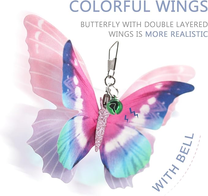 SONGWAY Cat Butterfly Toy Replacement - 7 Pieces Butterfly Cat Toys Accessories,Teaser Wand Attachments, Interactive Cat Toys for Indoor Cats Kittens