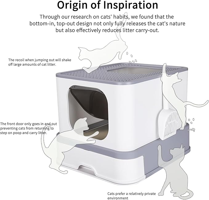 RIZZARI Stainless Steel Cat Box: Enclosed Design with High Walls - Light Gray - Large Litter Pan for Odor Control Indoors