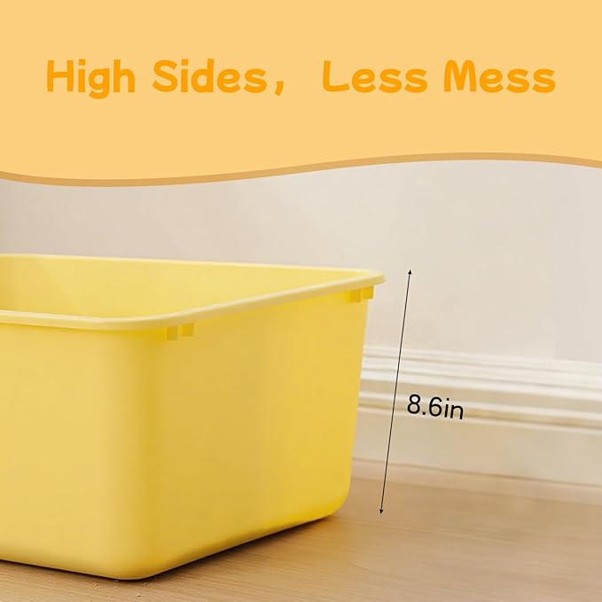 Large Cat Litter Box with High Sides,Cat Litter Pan with Low Entry,Cat Box for Indoor Kittens & Senior Cats,Anti-Splashing,Waterproof,Easy to Clean,Durable (White)