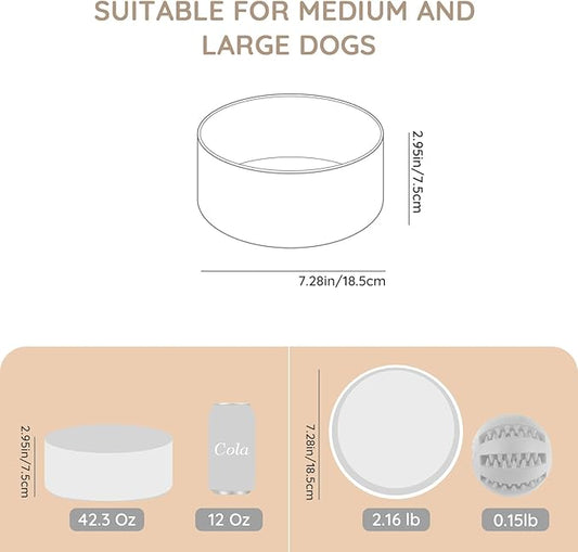 SPUNKYJUNKY 42OZ Ceramic Dog and Cat Bowl, Modern Cute Weighted Food Water Bowl for Replacement White (1 Pack)