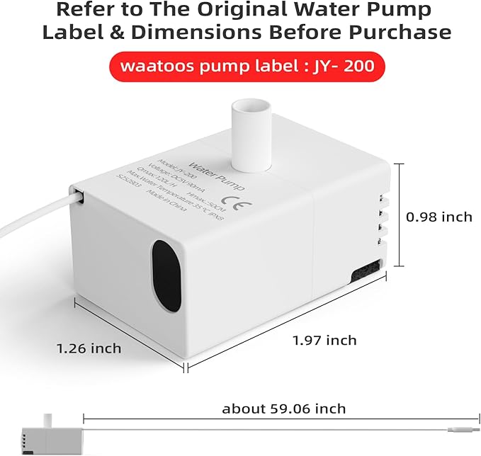 Cat Water Fountain Pump, JY-200 Pet Water Fountain Pump Compatible Motor Upgraded Units 2.0 74oz/2.2L Ceramic Cat Water Fountain, USB Cable (No Led & with Brush)