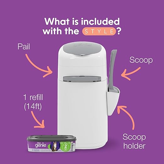 Litter Genie Style PailCat Litter Box Waste Disposal System for Odor Control Includes 1 Square Refill Bag