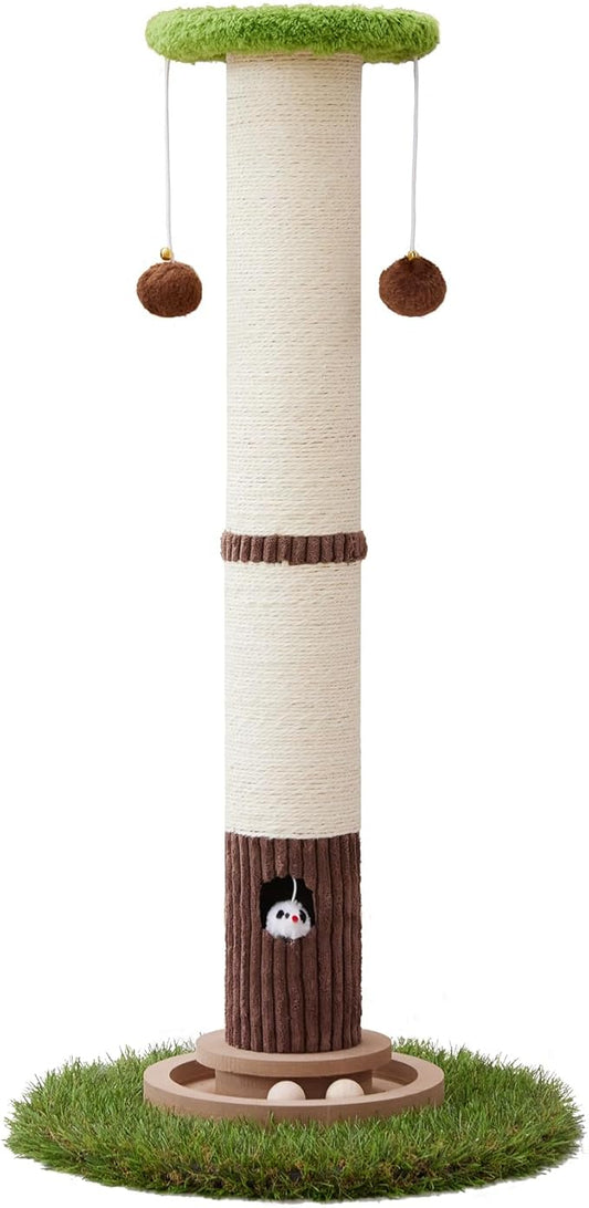 Scratcher Posts for Adults Cats - 33" Tall Cat Scratching Post, Premium Sisal Post for Kittens, Cat Scratcher Tree with Reinforced Stable Base and Interactive Wooden Ball (Green)
