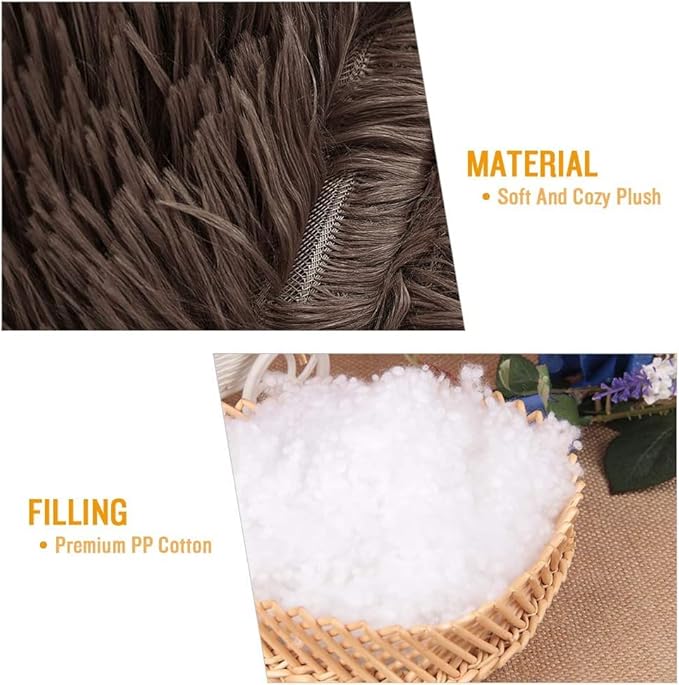 Cat Beds for Indoor Cats - Pet Beds Washable 24 inches, Dog Beds for Small Medium Dogs, Anti Anxiety Round Fluffy Plush Faux Fur Cat Bed, Thick Bottom (Coffee, Large 24" L x 24" W)