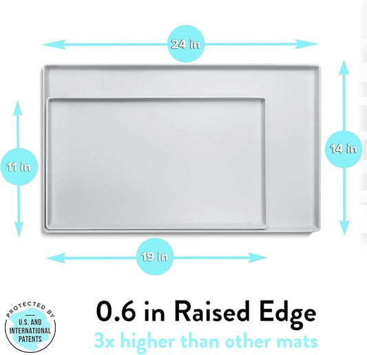 CatGuru Cat Food Mat, Small & Large Pet Feedingd Mat, 100% Waterproof Cat Mats for Food and Water, Silicone Mats for Pet Bowls, Non-Slip Placemat for Water Bowl or Fountain (Small, Silver)