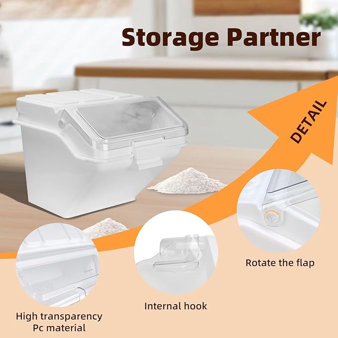 88LB Airtight Flour Storage Container With Scoop for Dry Food, Sugar, Baking Supplies,Rice.BPA Free Ingredient Storage Bin,Pet Food Storage Container Dog Cat Birds Food Bin (88 LB)