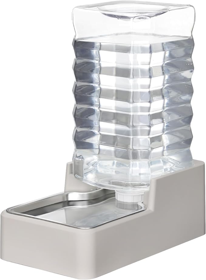 RIZZARI Stainless Steel Pet Water Feeder: 9L Automatic Leak-Proof Gravity Dispenser for Cats Dogs Indoor Outdoor Use(Beige Without Filter,9L)