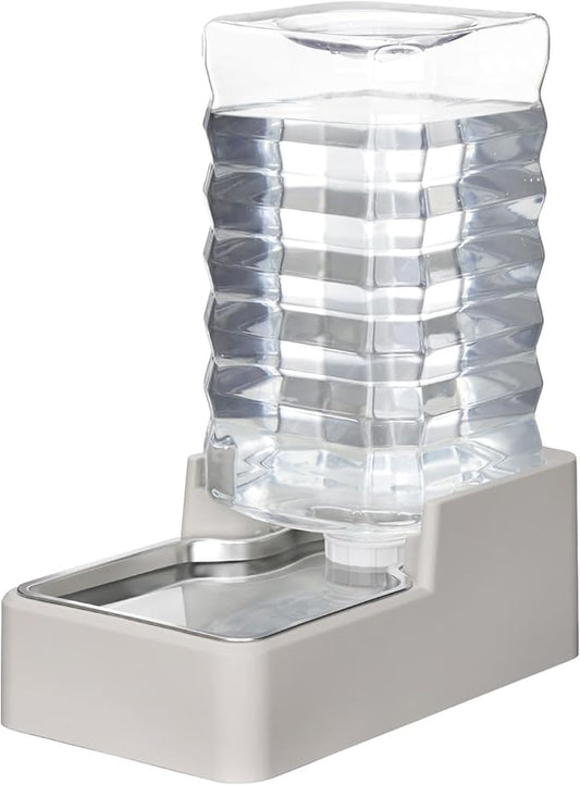 RIZZARI Stainless Steel Pet Water Feeder: 9L Automatic Leak-Proof Gravity Dispenser for Cats Dogs Indoor Outdoor Use(Beige Without Filter,9L)