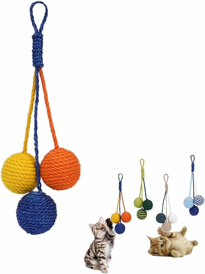 Cat Toy Sisal Ball Hanging Cat Toy Handmade Cat Rope Ball Chew Eco-Friendly Toy Pets Interactive Toy Cat Toys for Indoor Cats (Primary Color, 1pcs)