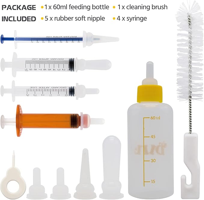 Puppy Kitten Bottle for Nursing, Newborn Baby Dog Cat Rabbit Feeding Bottles with Nipples Feeder Kit