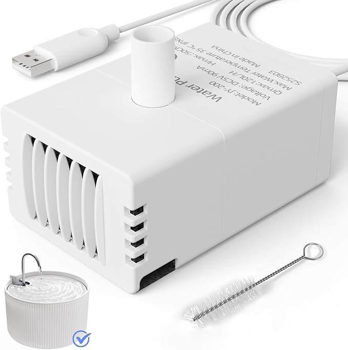 Cat Water Fountain Pump, JY-200 Pet Water Fountain Pump Compatible Motor Upgraded Units 2.0 74oz/2.2L Ceramic Cat Water Fountain, USB Cable (No Led & with Brush)