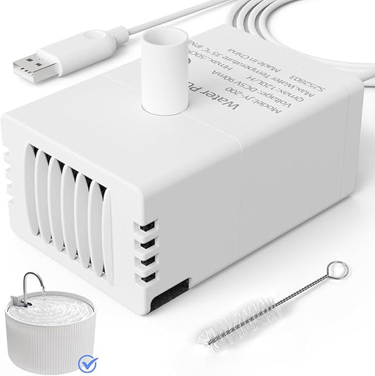 Cat Water Fountain Pump, JY-200 Pet Water Fountain Pump Compatible Motor Upgraded Units 2.0 74oz/2.2L Ceramic Cat Water Fountain, USB Cable (No Led & with Brush)
