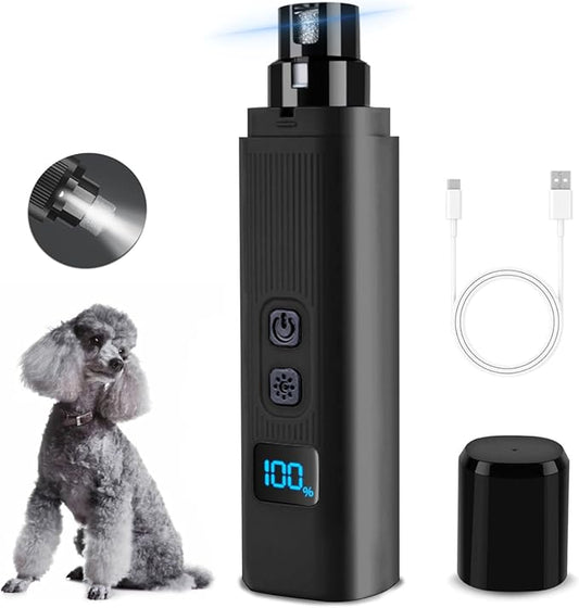 Dog Nail Grinder - 2 Speed Super Quiet and Low Vibration Electric Pet Nail Grinder - Rechargeable Dog Nail Trimmers for Small Dogs- Cat Nail Claw Clippers with 2 Level LED Lighting(Black)